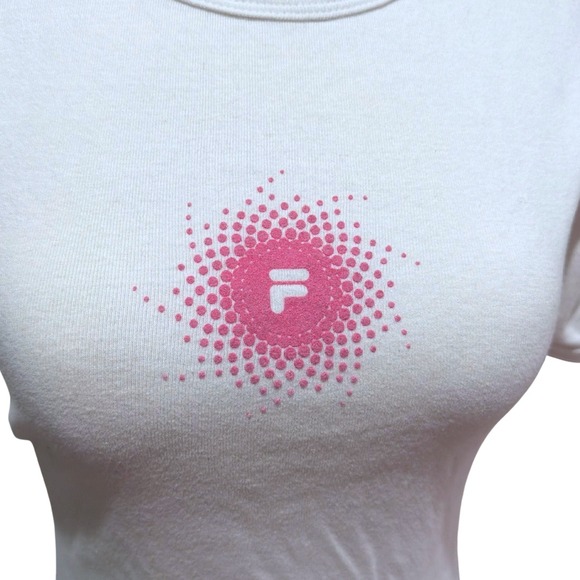 90s Fila White Pink Dot Velvet Logo Short Sleeve Baby Tee Shirt Size Large - Picture 2 of 3